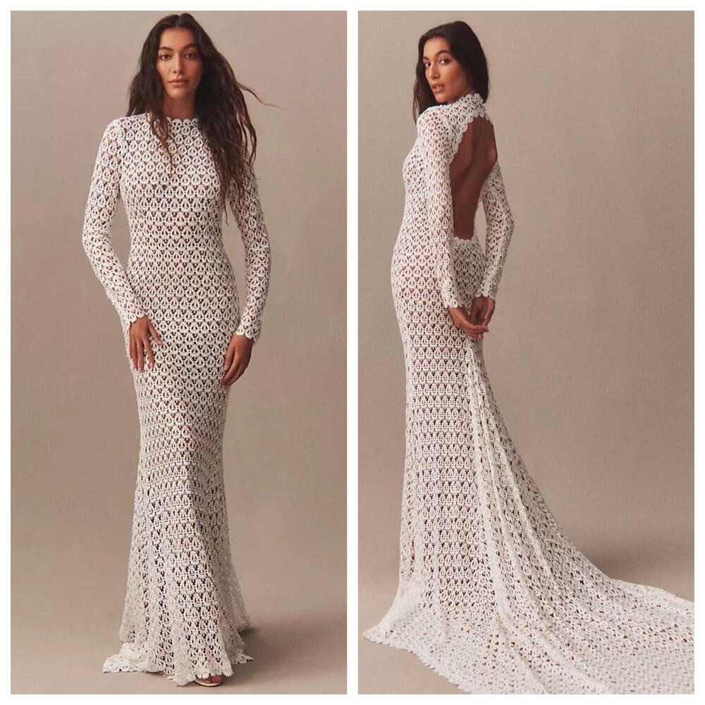 Daughters of Simone Hollis Lace Wedding Gown L Open Back Boho Bridal